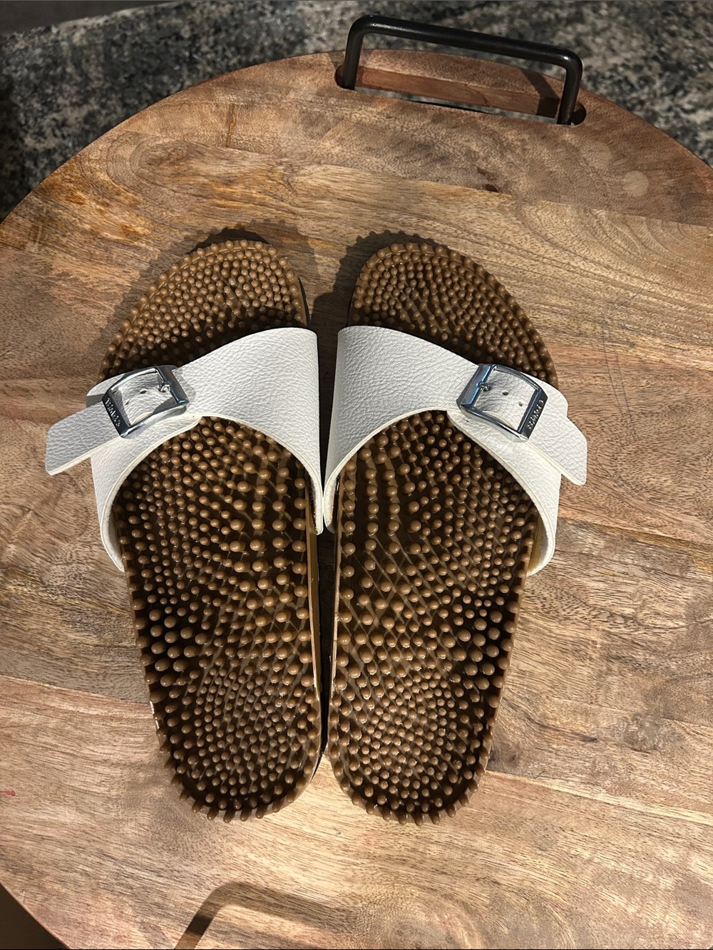 Birkenstock White Single Strap Massage Footbed Sandals